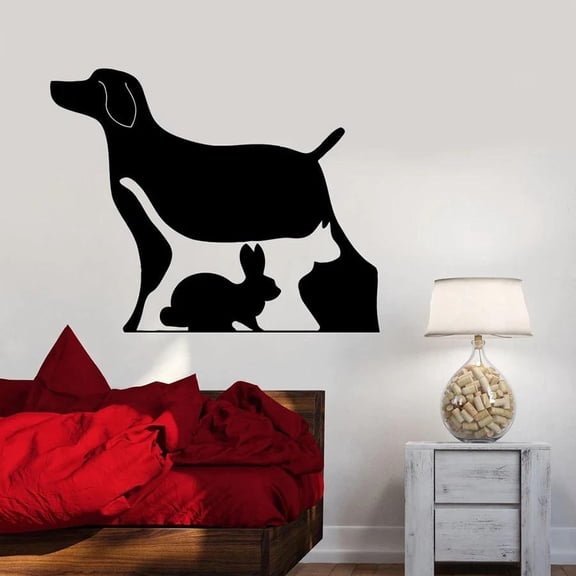 Pets Wall Decal Animals Dog Cat Rabbit Shadows Silhouette Vinyl Window Sticker Pet Shop Family Bedroom Home Decor Mural Art 57x71cm