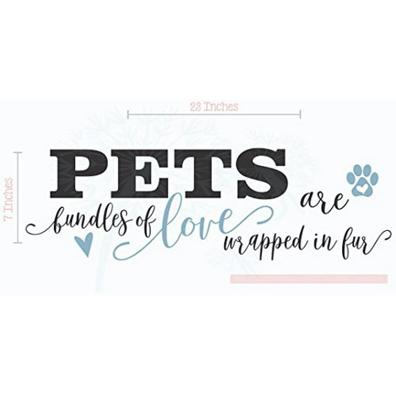 Pets are Bundles of Love Wall Decor Vinyl Decals Animal Paw Stickers Quotes, 23x7-Inch Black/Misty Blue