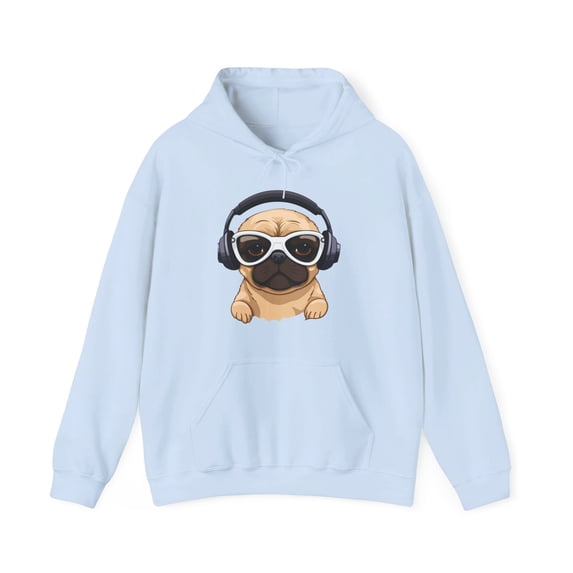 Sweatshirt, S - 5XL, Pug on a hoodie with headphones.