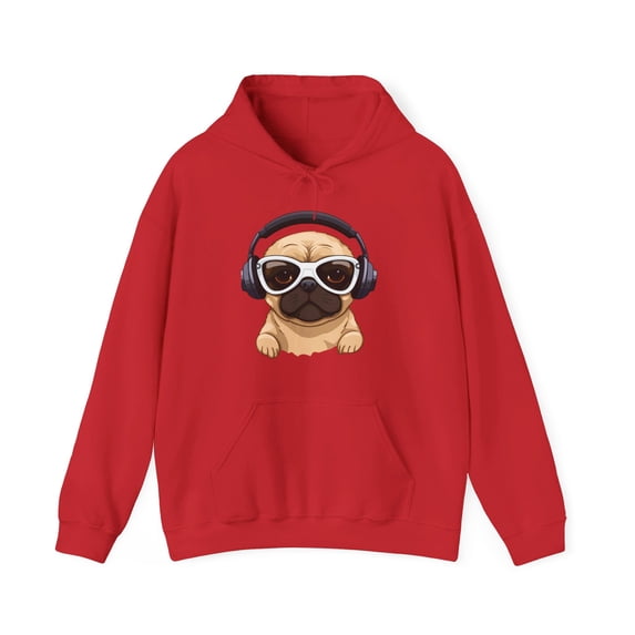 Sweatshirt, S - 5XL, Pug on a hoodie with headphones.
