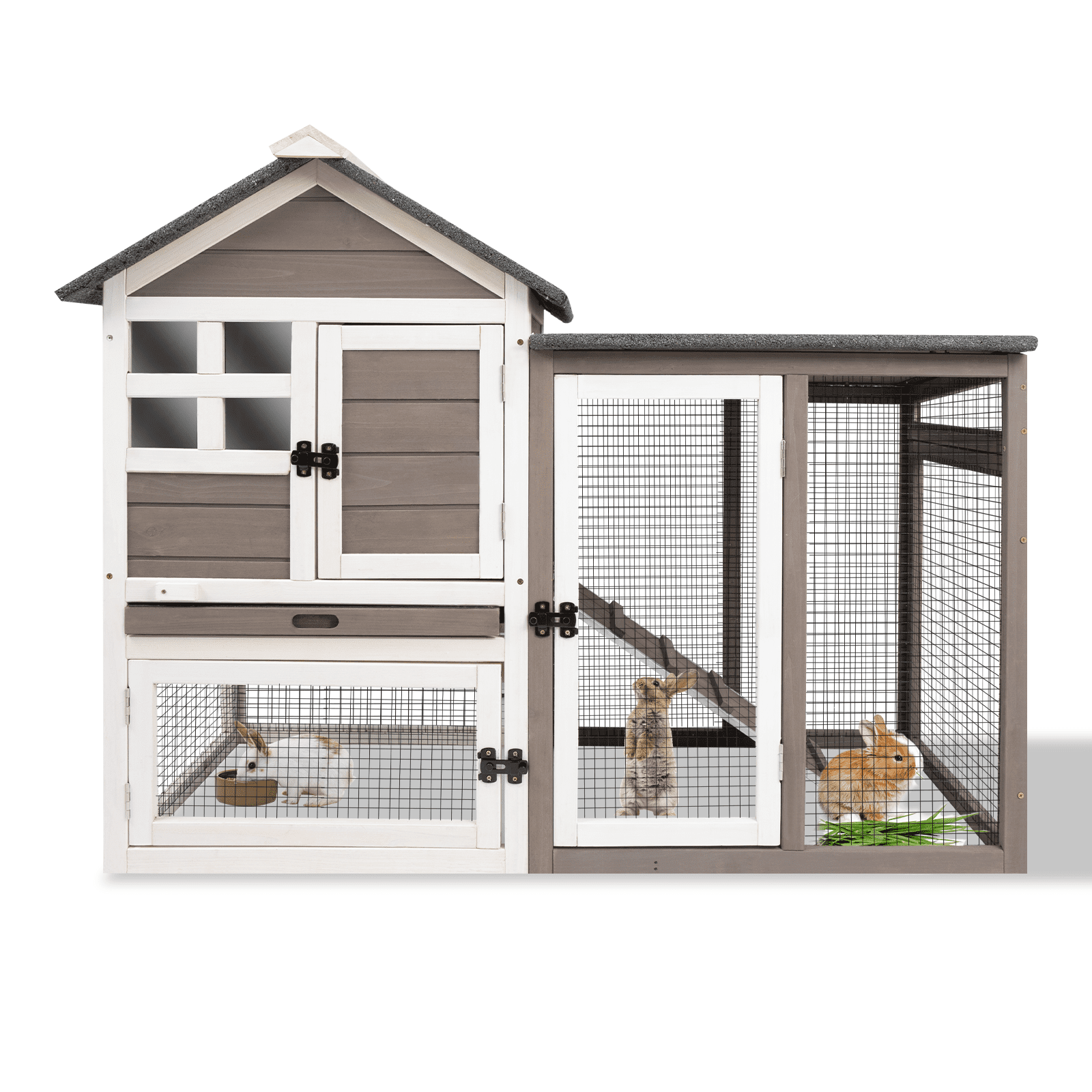 PetsCosset 46.3" Rabbit Hutch IndoorOutdoor Rabbit Cages with Pull Out