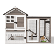 PetsCosset 46.3" Rabbit Hutch Indoor-Outdoor Rabbit Cages with Pull Out Tray Large FirWood Bunny Hutch Waterproof Asphalt Roof,Grey