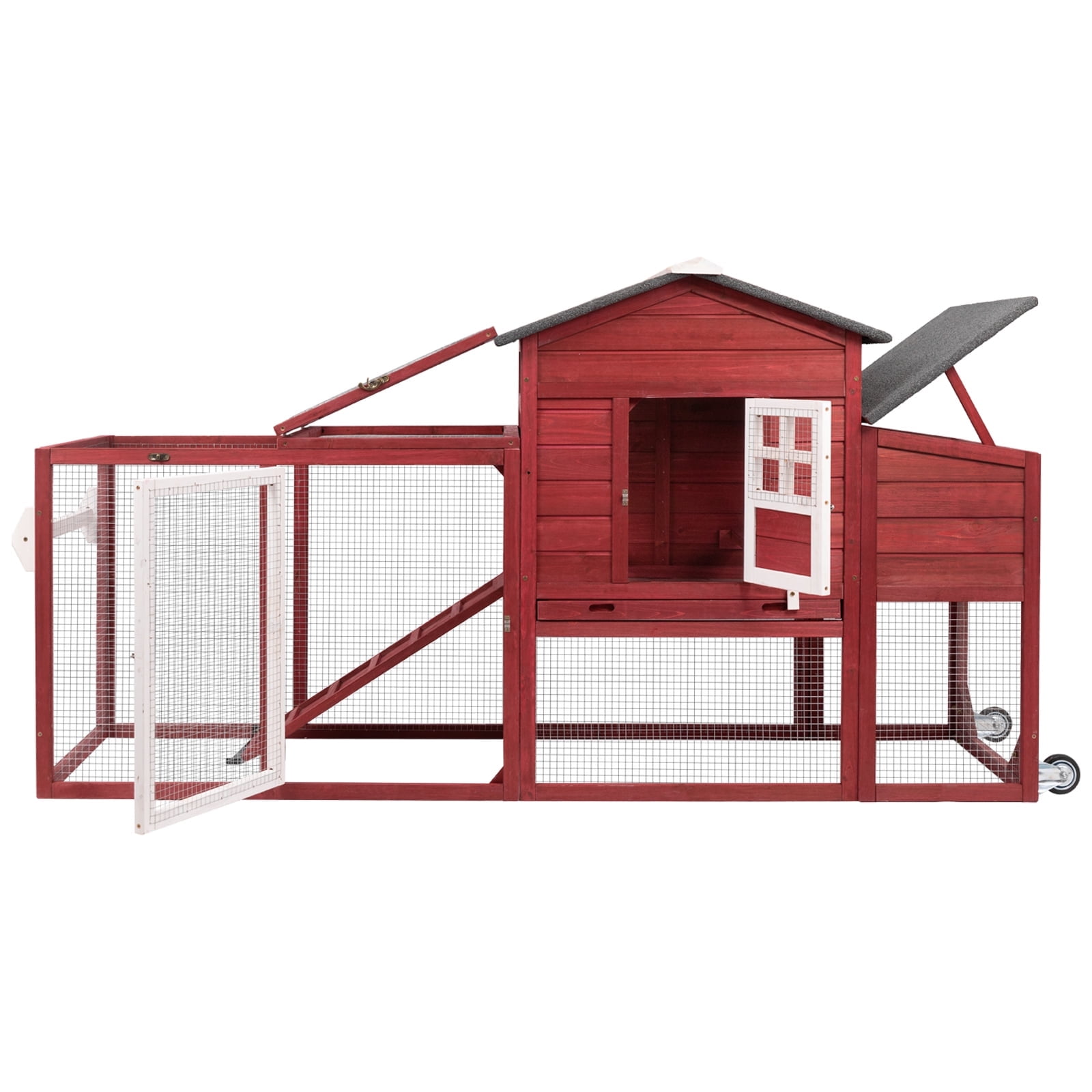 PetsCosset 75" Wooden Chicken Coop Rabbit Cage with Nesting Box