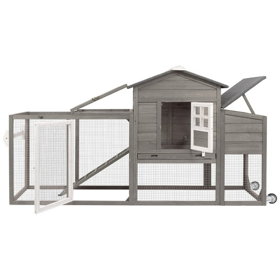 PetsCosset 78.7" Chicken Coop 2-Story Large Wooden Hen House,Rabbit Cage with Nesting Box, Waterproof Roof, Removable Tray, Combinable,Grey