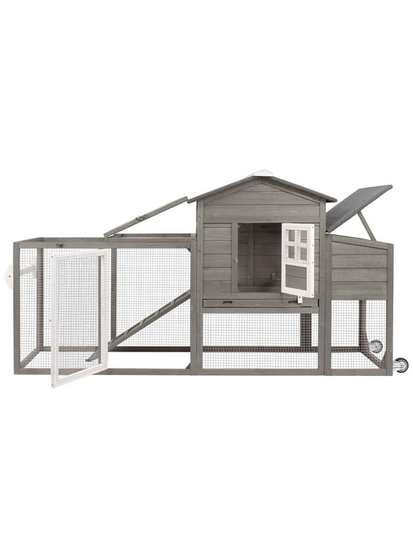 PetsCosset 78.7" Chicken Coop 2-Story Large Wooden Hen House,Rabbit Cage with Nesting Box, Waterproof Roof, Removable Tray, Combinable,Grey