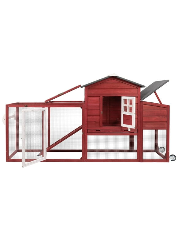 PetsCosset 78.7" Chicken Coop 2-Story Large Wooden Hen House,Rabbit Cage with Nesting Box, Waterproof Roof, Removable Tray, Combinable, Red