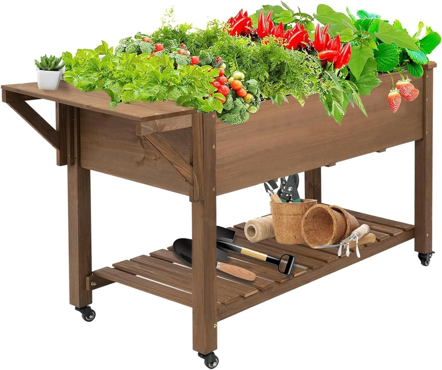 PetsCosset Raised Garden Bed Mobile Raised Wooden Box with Lockable ...