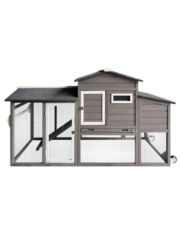 PetsCosset Wooden Large Chicken Coop Weatherproof Indoor & Outdoor Use with Wheels and Pull Out Tray Wooden Chicken Coop for Outdoor,Grey