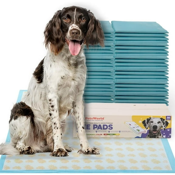 PetsWorld 36x36 Inch Health Monitoring Dog Pee Pads – 25 Count |Color-Changing for Early Health Detection | Ultra Absorbent, Leak-Proof, Odor Control Potty Pads