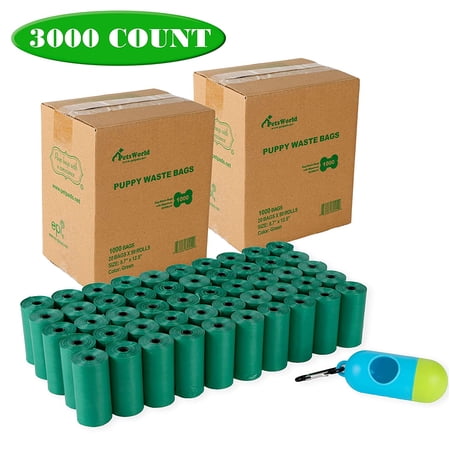 PetsWorld Biodegradable Dog Waste Bags, 3000 Ct, Bulk Roll, Clean up Refills + 2 Free Dispenser