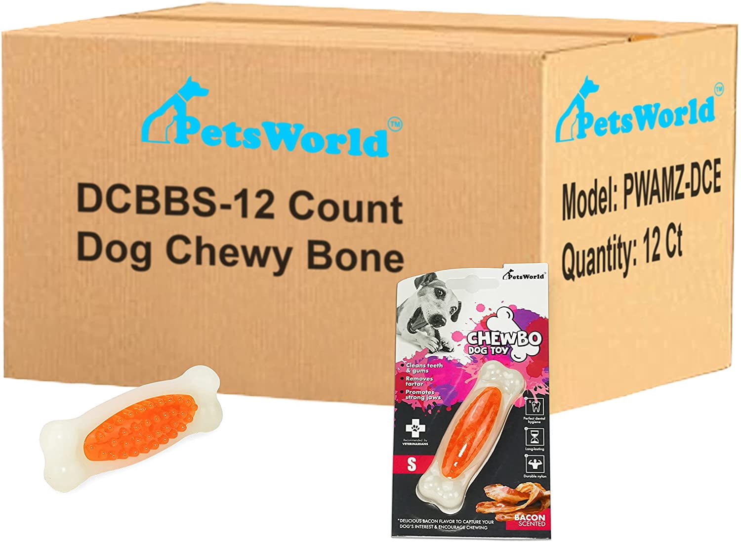 PetsWorld Dental Chewy Bacon Dog Toy, S, 12 Ct
