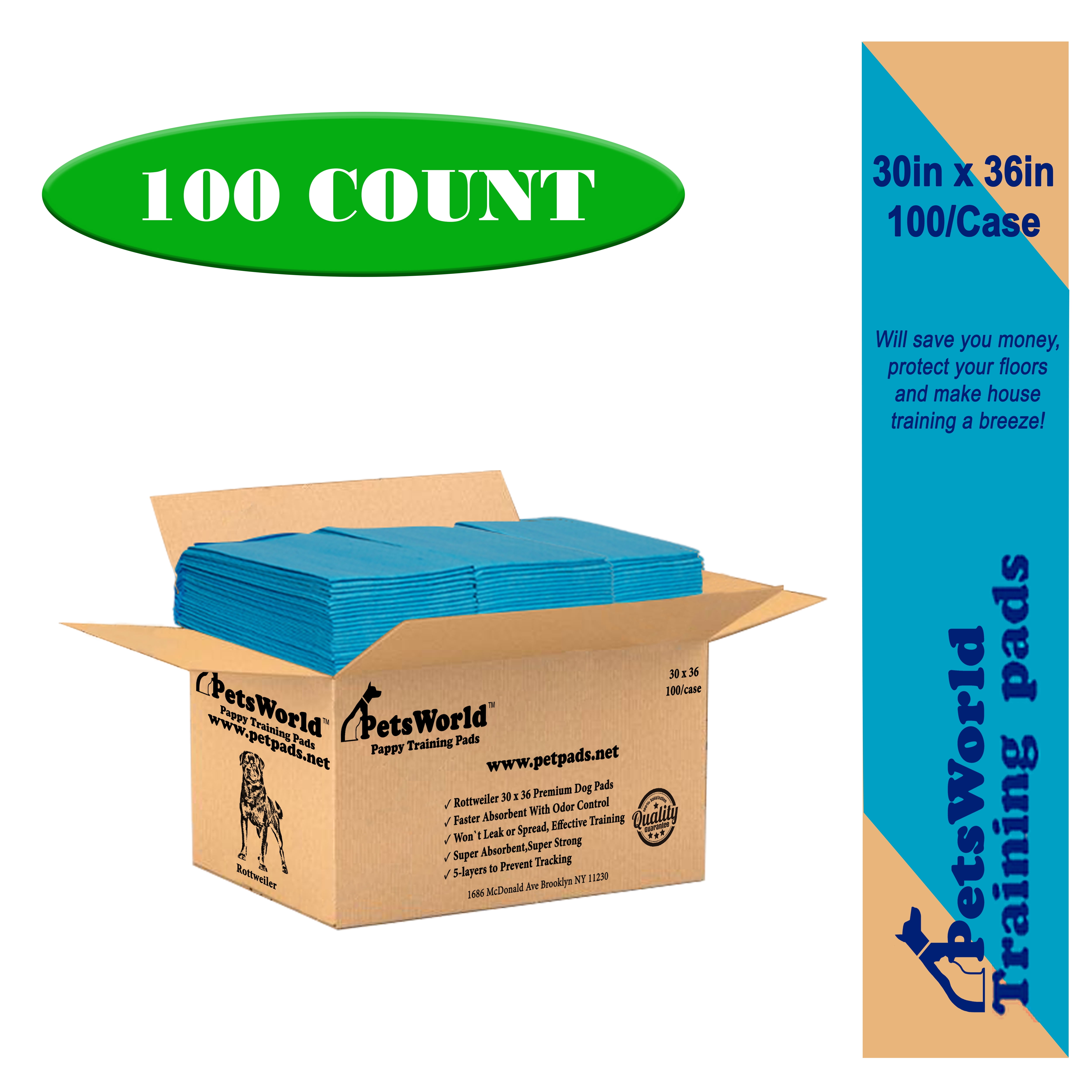 PetsWorld Heavy Absorbent Adult Dog Pads, 30 X 36, 100 Count Dog, 2