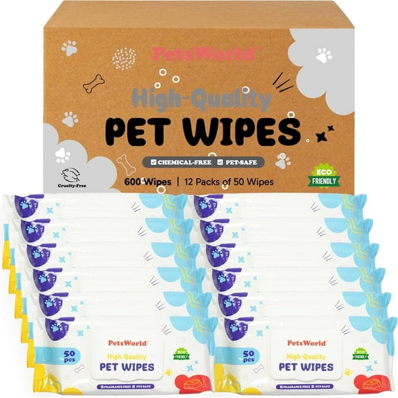 PetsWorld Pet Wipes for Dogs & Cats | Unscented, Hypoallergenic, Chemical-Free, Biodegradable (98%), Thick & Durable, Textured Grooming Wipes | Safe for Sensitive Skin & Daily Use - 1200 Count