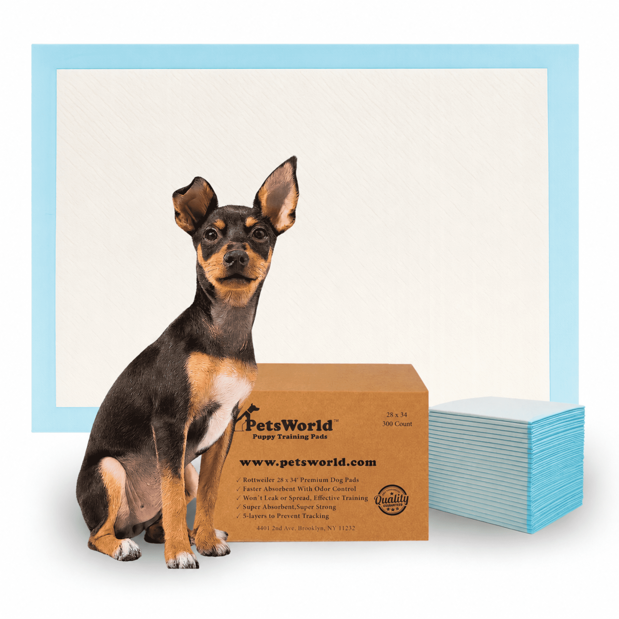 PetsWorld Puppy Training Pads 28x34 Fresh Scented Economy Value (Optional Sticky Corner Tape) 300 Count