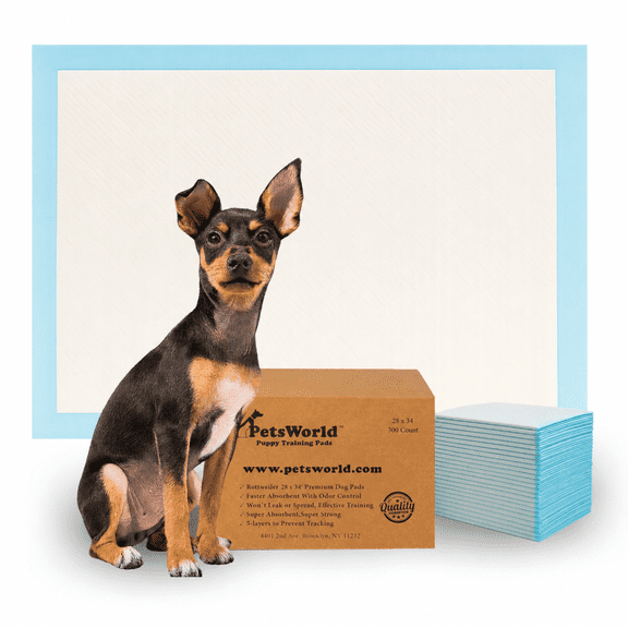 PetsWorld Puppy Training Pads 28x34 Fresh Scented Economy Value (Optional Sticky Corner Tape) 300 Count
