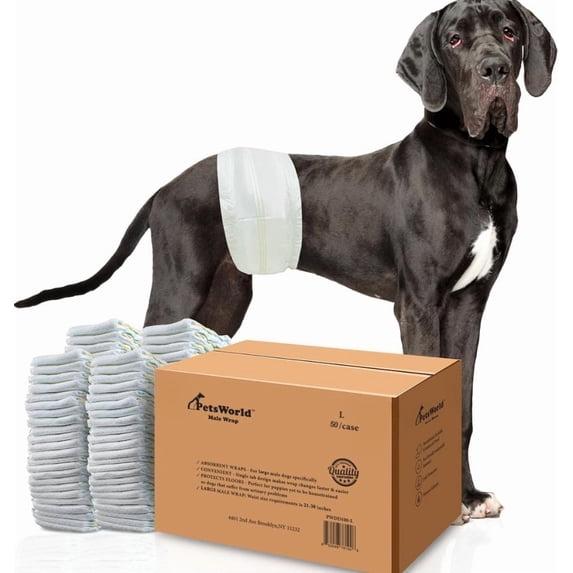 PetsWorld Super Absorbent Comfort Fit Disposable Male Dog Wraps, 50 count, Large: 21 to 30-in