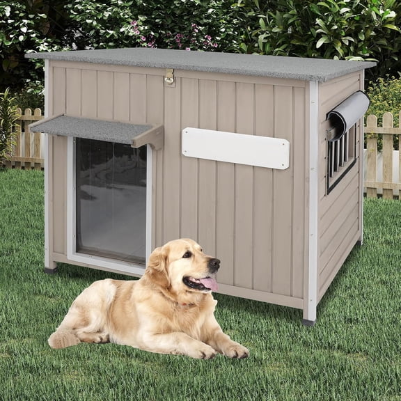 Petsblublu 40" L Weatherproof Outdoor Dog House Wooden Puppy Shelter with Elevated Floor