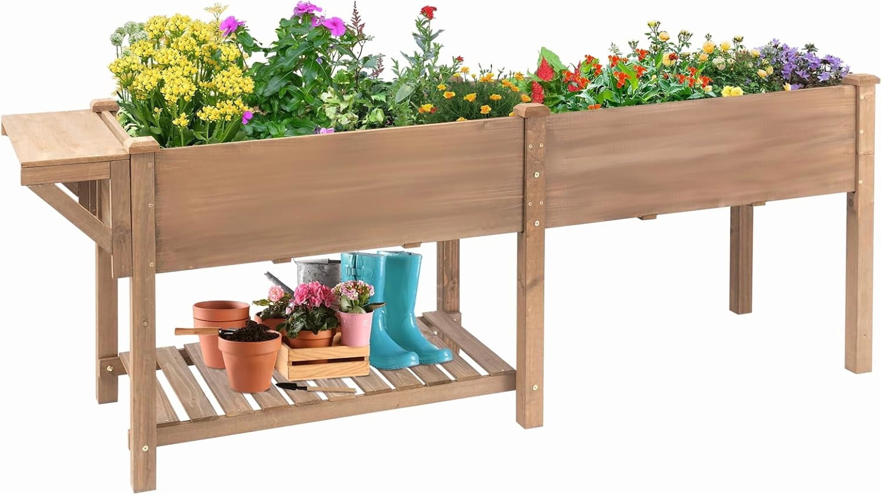 Petsblublu Raised Garden Bed with Table and Shelf, 80x23x30 in
