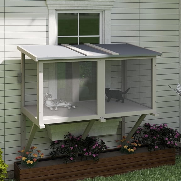 Petsblublu Expandable Catio Cat Window Box, Outdoor Cat House Hammock
