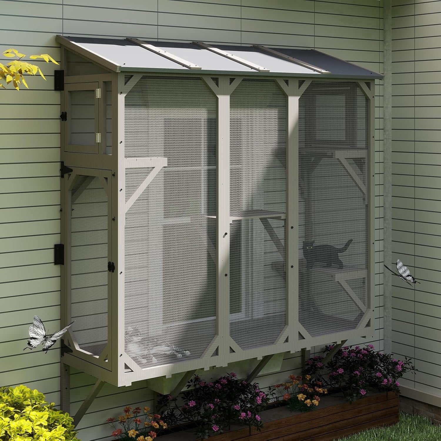Petsblublu Large Catio Cat Window Box, Outdoor Cat House Enclosure with 4 Platforms