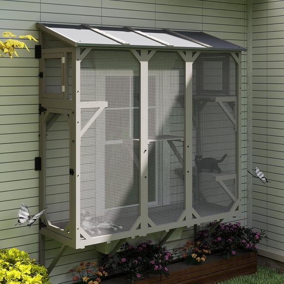 Petsblublu Large Catio Cat Window Box, Outdoor Cat House Enclosure with 4 Platforms