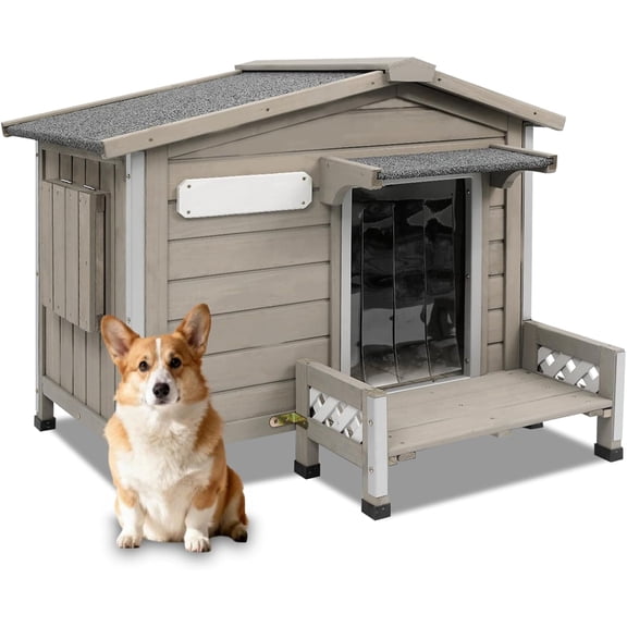 Petsblublu Large Wooden Outdoor Dog House with Porch,34" D x 22" W x 26.5" H