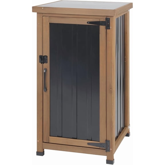 Petsblublu Small Outdoor Storage Cabinet Weatherproof, Wood Garden Potting Bench Table with Removable Shelves,17.9''x17.9''x33.5''