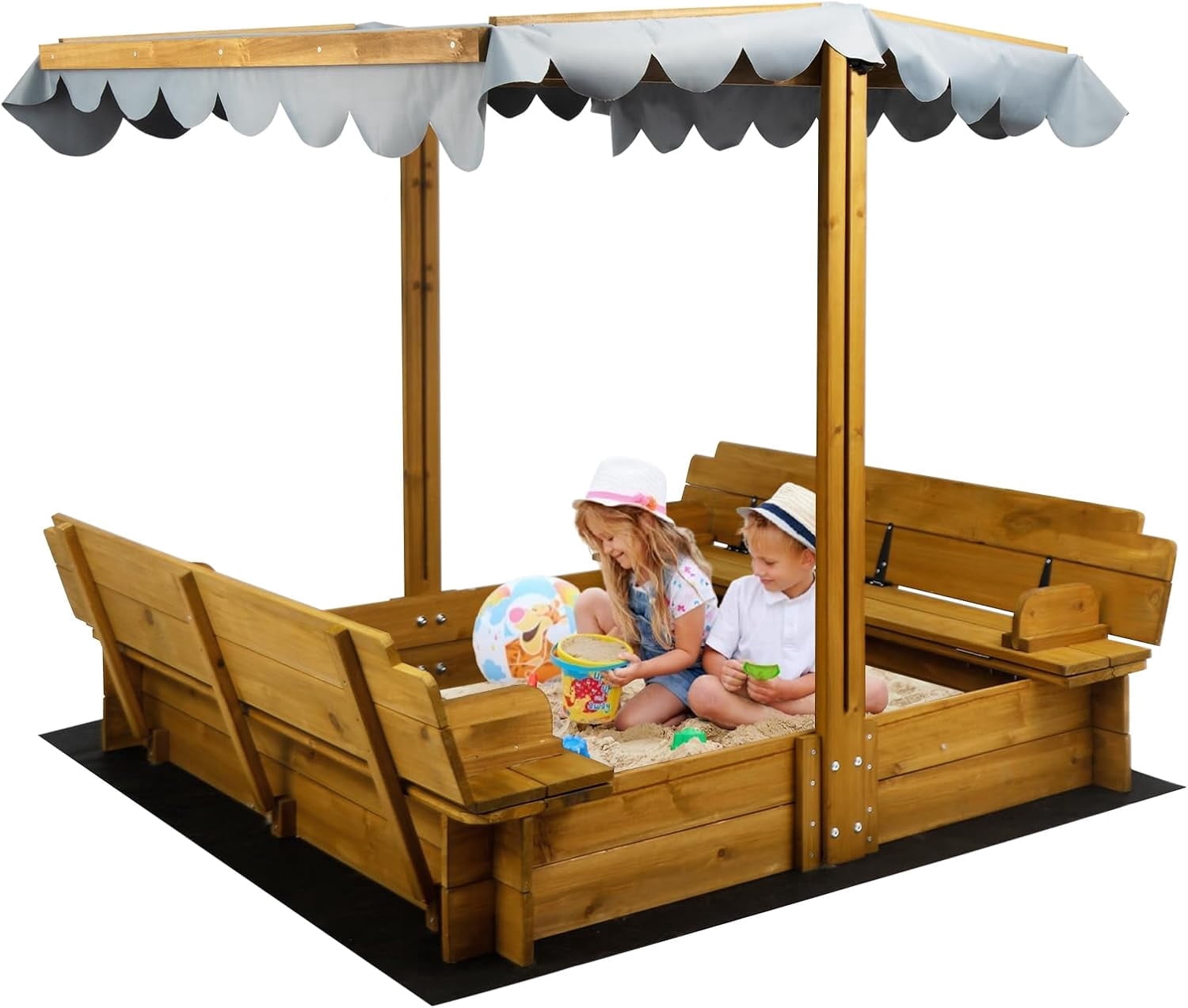 Send Box Two Petsblublu Wooden Kids Sandbox with Lid, Outdoor Sand Box with Canopy ...