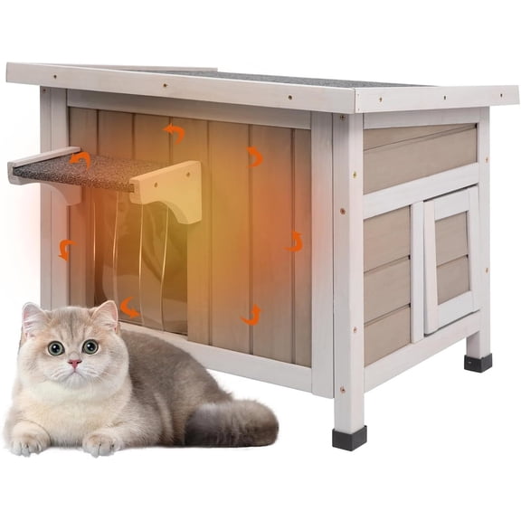 Petscosset Insulated 22.44" L Cat House, Feral Cat Shelter for Winter Cats