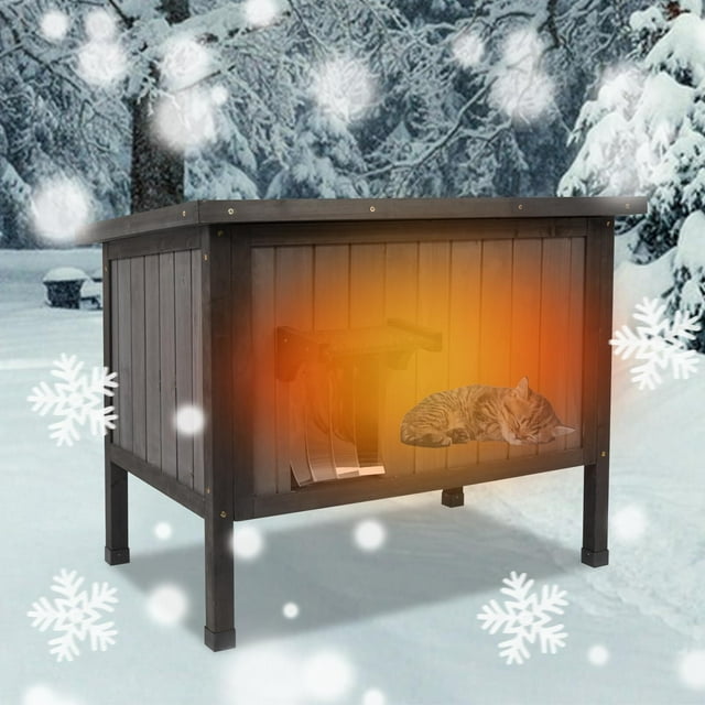 Petscosset Outdoor Cat House Wheatherproof Insulated Wooden Feral Cat