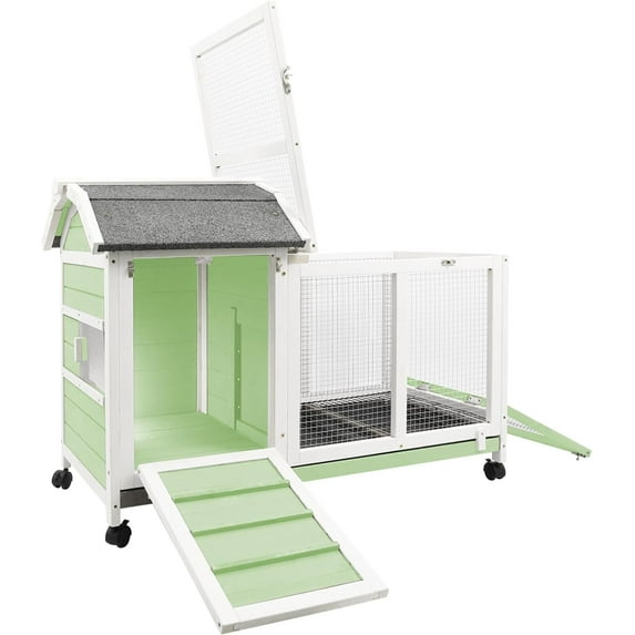 Petscosset Rabbit Hutch Indoor - Rabbit Cage Indoor Rabbit Hutch Two Story Bunny Cage Fir Wooden Rabbit Cage On Wheels, Ramp, Two Deep No Leak Indoor Rabbit Hutch with Pull Out Tray