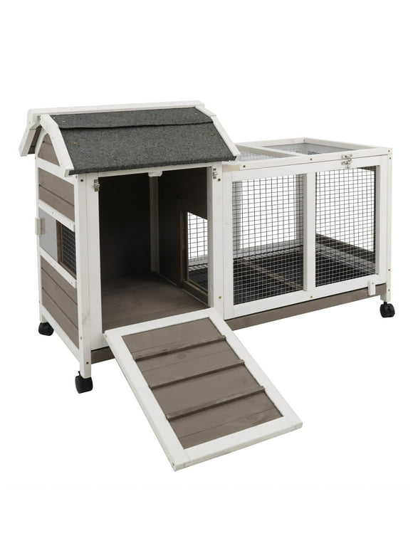 Petscosset Rabbit Hutch Indoor - Rabbit Cage Indoor Rabbit Hutch Two Story Bunny Cage Fir Wooden Rabbit Cage On Wheels, Ramp, Two Deep No Leak Indoor Rabbit Hutch with Pull Out Tray