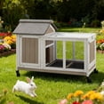 thumbnail image 1 of Petscosset Rabbit Hutch Indoor - Rabbit Cage Indoor Rabbit Hutch Two Story Bunny Cage Fir Wooden Rabbit Cage On Wheels, Ramp, Two Deep No Leak Indoor Rabbit Hutch with Pull Out Tray, 1 of 10