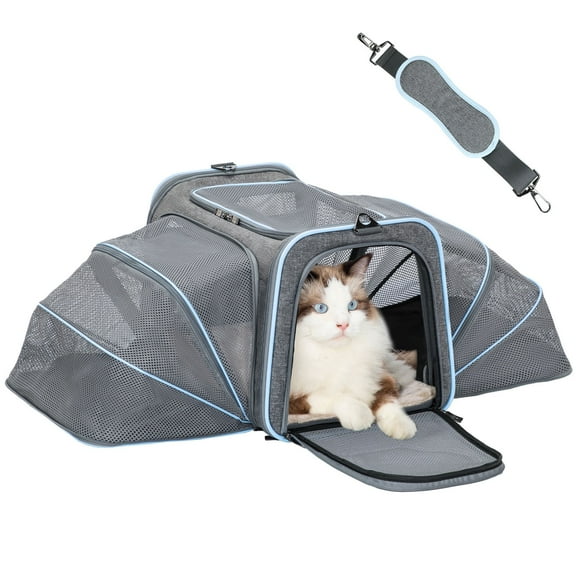 Petsfit 19" Expandable Soft-Sided Cat Carrier,Airline Approved Portable Washable Pet Travel Carrier with Two Extension for Kittens,Light Gray