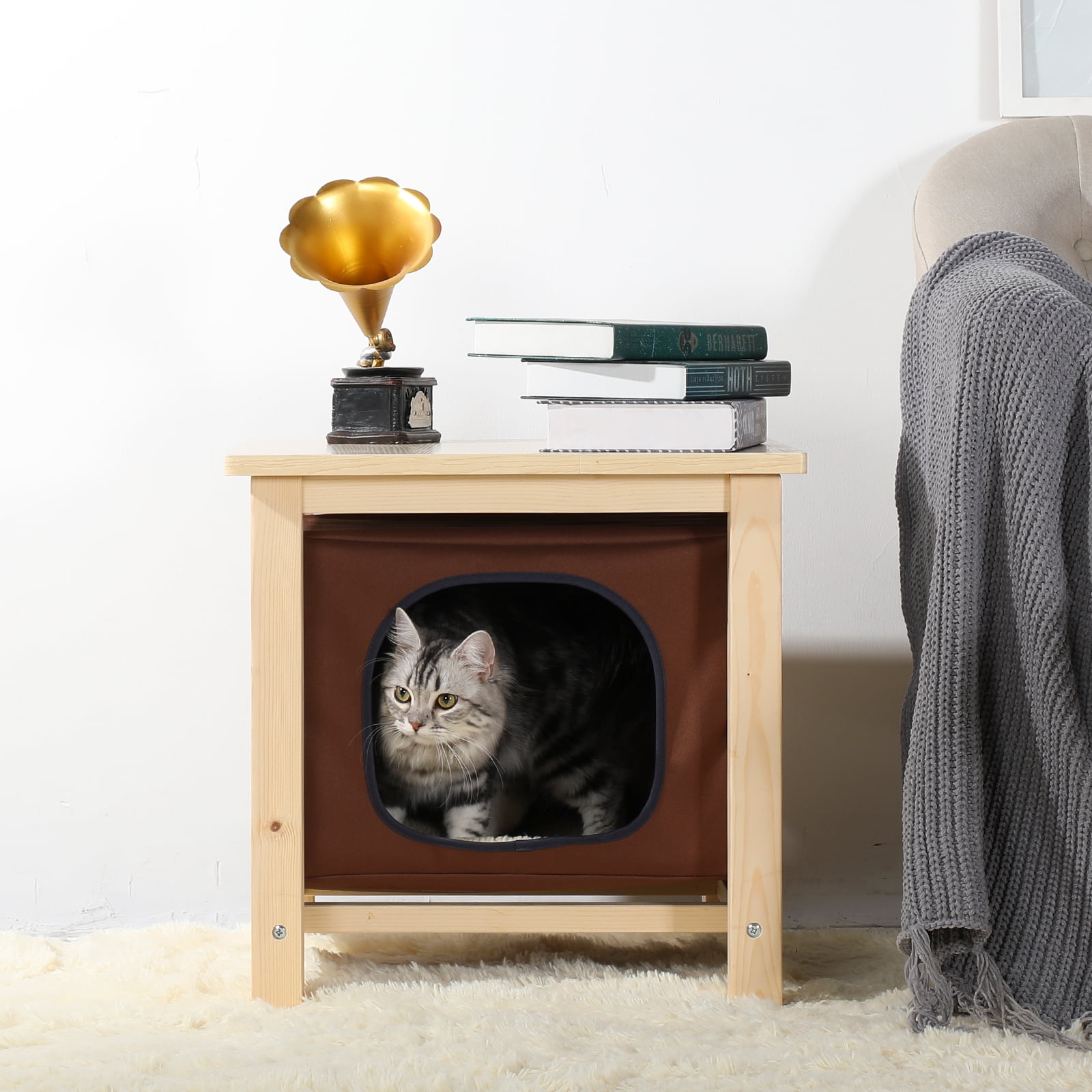 20" Natural Wood and Brown Hanging Cat Cave Bed