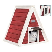 Petsfit Outdoor Cat House Weatherproof, Outside Feral Cat House with Escape Door,Outdoor Indoor Pet House for Small Animal,Red