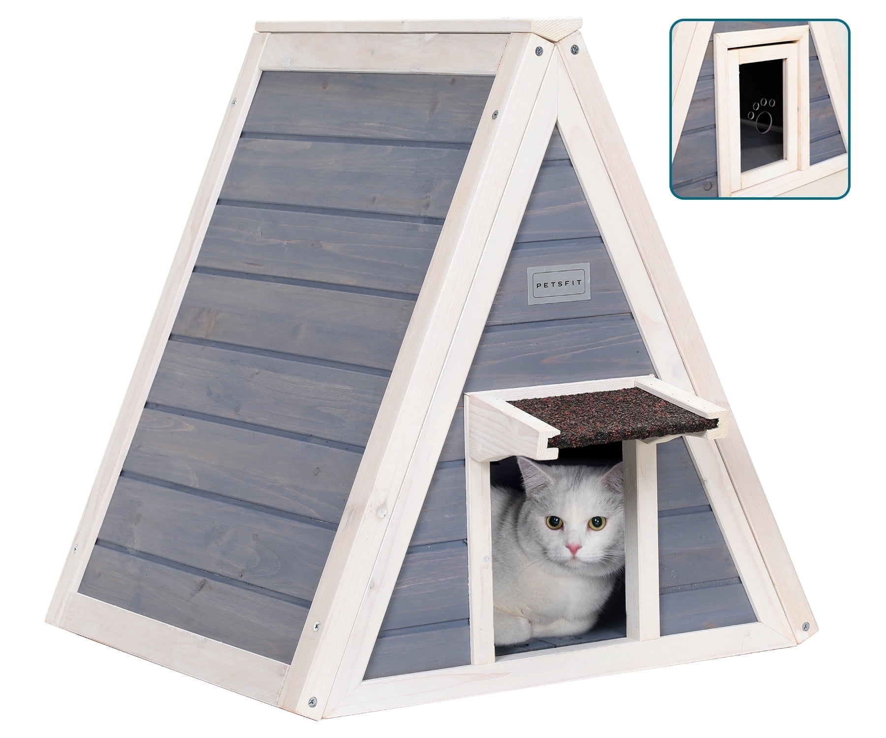 Petsfit Outdoor Cat House Weatherproof, Outside Feral Cat House with Escape Door,Outdoor Indoor Pet House for Small Animal,Solid