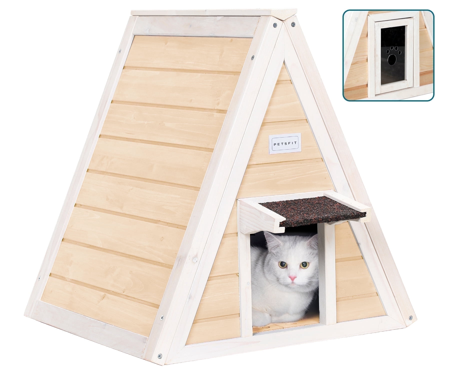 Petsfit Outdoor Cat House Weatherproof, Outside Feral Cat House with Escape Door,Outdoor Indoor Pet House for Small Animal,Solid