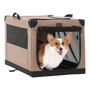 Petsfit 30inch Soft Pet Crate, 30" L x 20" W x 19" H Dog Travel Kennel with Adjustable Fabric Cover by Spiral Iron Pipe, 3 Door ,Brown