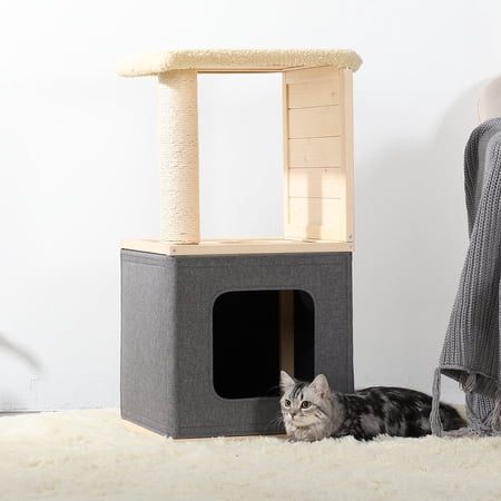 Petsfit 32" Cat Tree with Scratching Post Multi-Level Towers, Cat Activity Tower with Removable Oxford Cloth and Soft Mats
