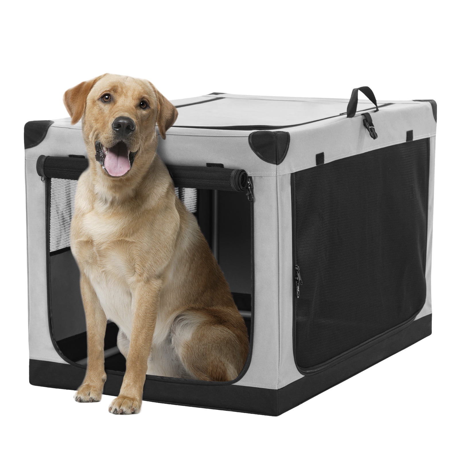 Petsfit 36 Inch Dog Crates Adjustable Fabric Cover by Spiral Iron Pipe Chew Proof 3 Door Design Soft Collapsible Dog Kennel Grey Walmart
