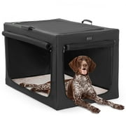 Petsfit 39.5 inch Travel Dog Crate, Adjustable Design Soft Kennel with Chew Proof Mesh Windows & Thicken Mat, Ideal for Indoor & Outdoor Travel Black