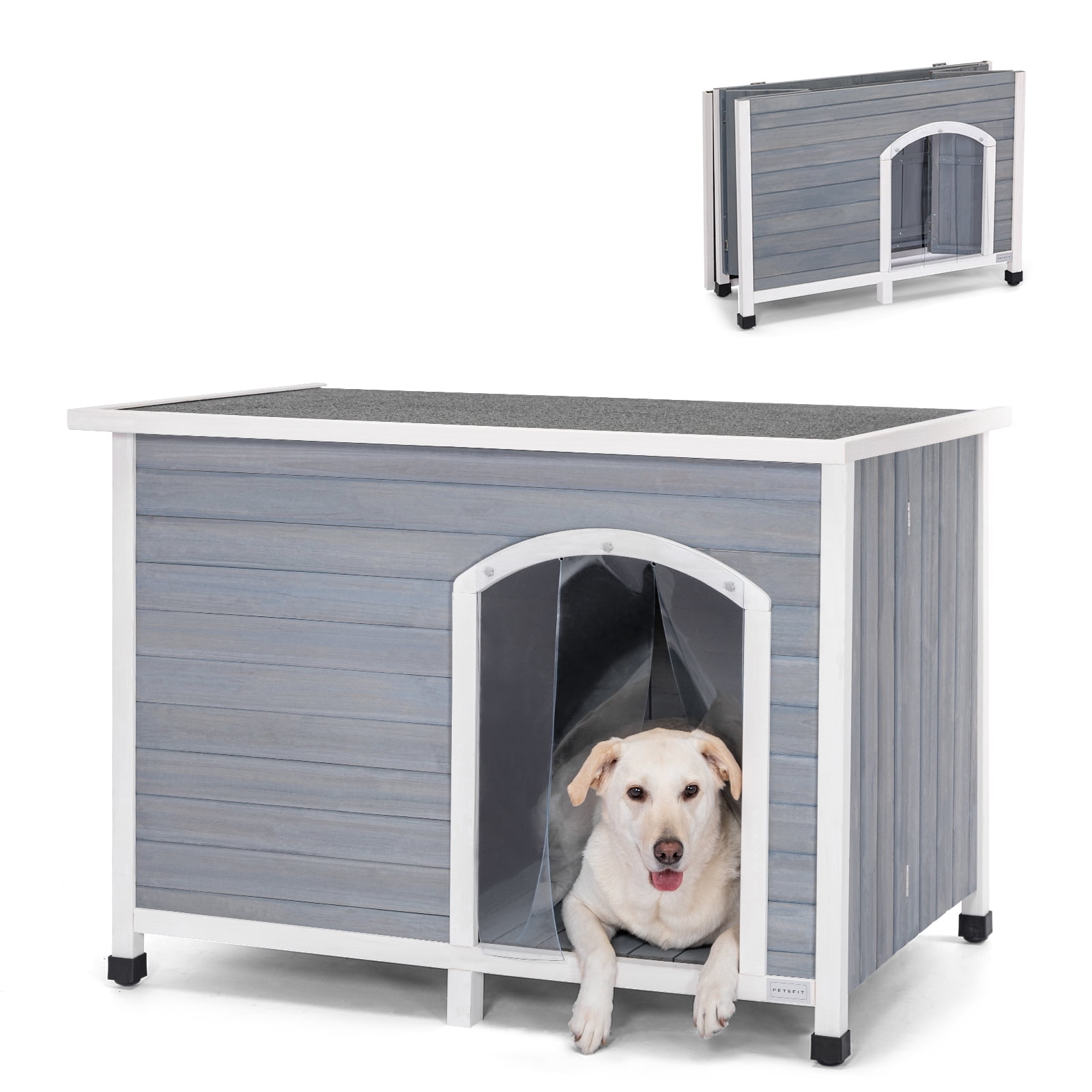 Large Grey Wooden Folding Outdoor Dog House