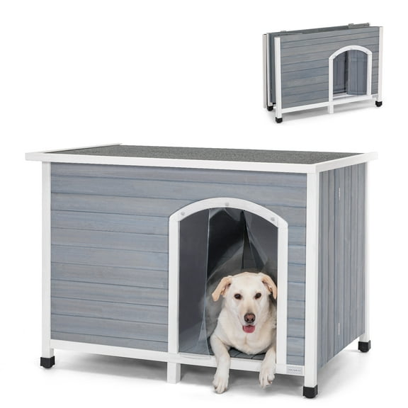 Petsfit 45.3" Dog house Outdoor, No Tools Required Assembly, Folding Dog House Outdoor, Unfold to Use, Dog Houses for Large Dogs Outside (Large, Grey)