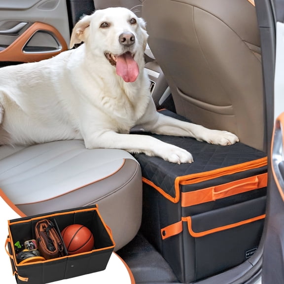 Petsfit Back Seat Extender for Dogs, Dog Car Seat Extender with Storage, Collapsible Large Dog Car Seat for Dogs Up to 90 LBS (Black)
