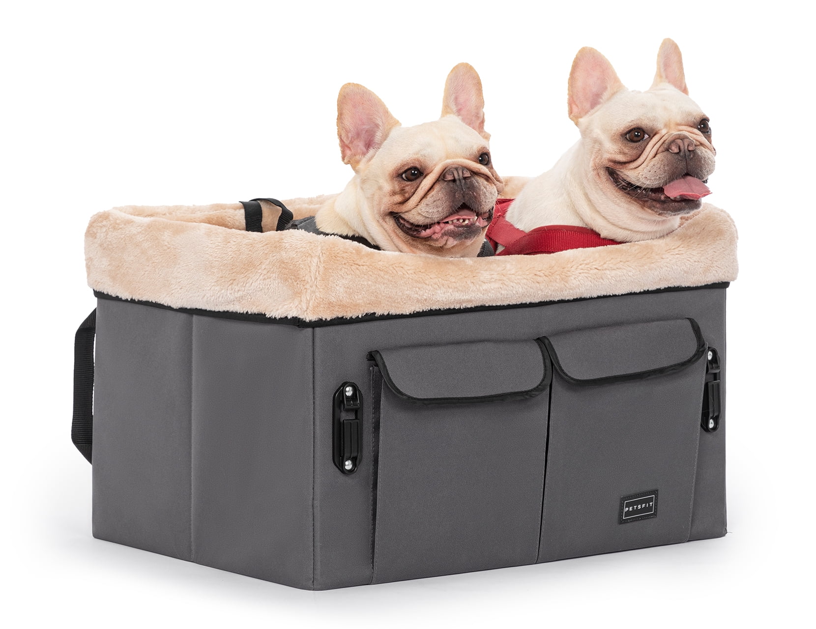 Petsfit Dog Car Seat for Medium Dogs or 2 Small Dogs, Upgraded Dog Booster Car Seat for Front and Back Seats with 2 Safety Leashes (Medium, Deep Grey)