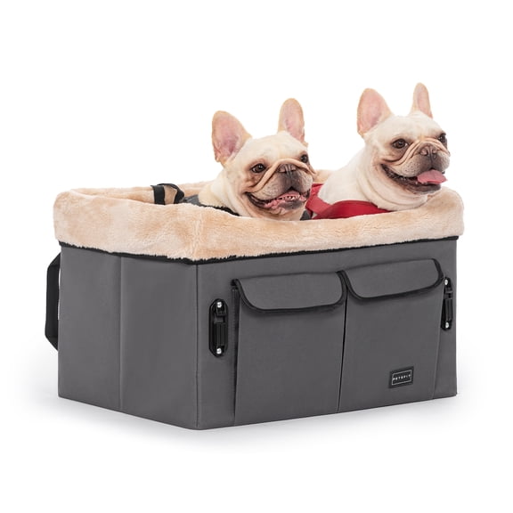 Petsfit Dog Car Seat for Medium Dogs or 2 Small Dogs, Upgraded Dog Booster Car Seat for Front and Back Seats with 2 Safety Leashes (Medium, Deep Grey)