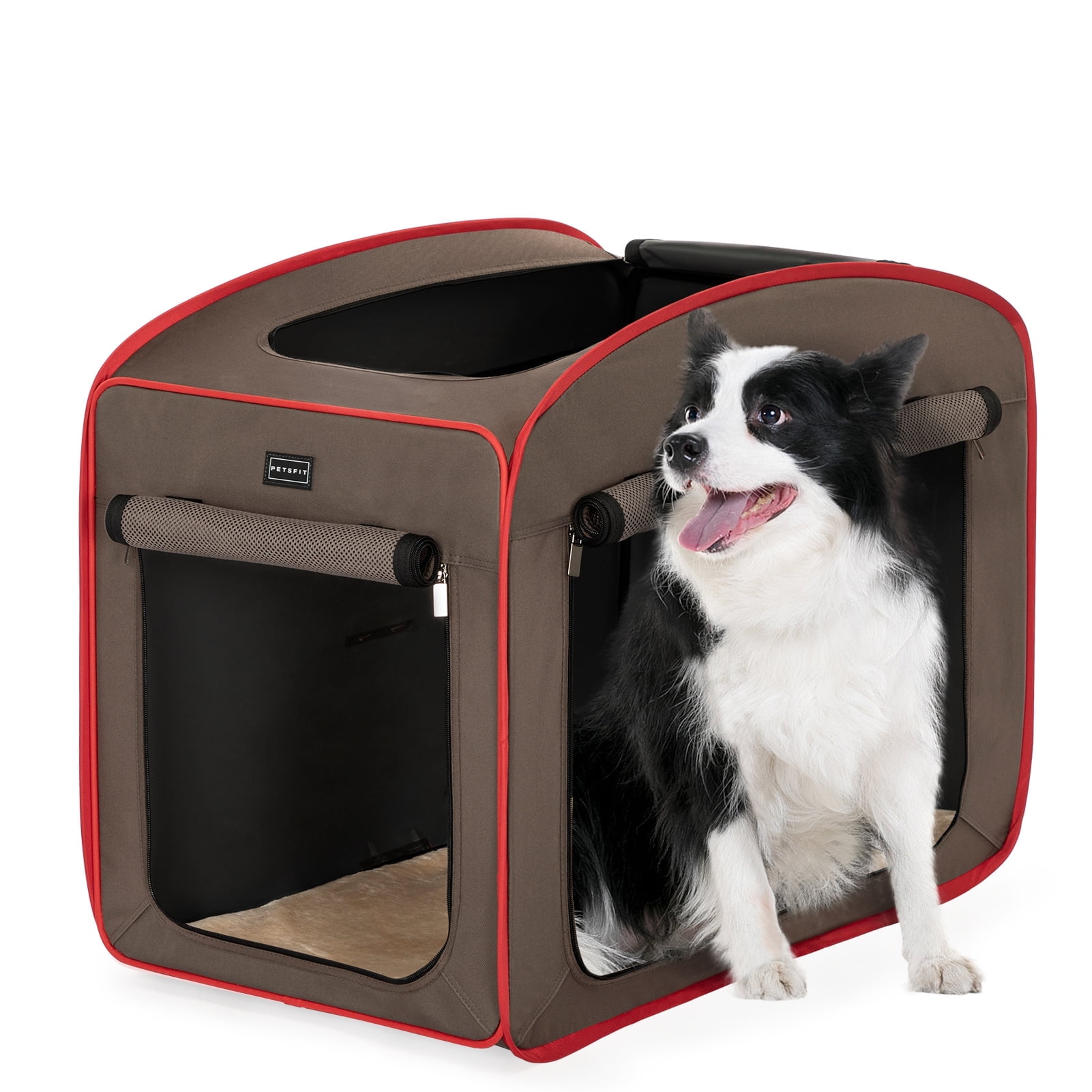 Petsfit Dog Crate for Travel and Car Use,Portable and Lightweight, Included Soft Mat and Carrying Case，Brown