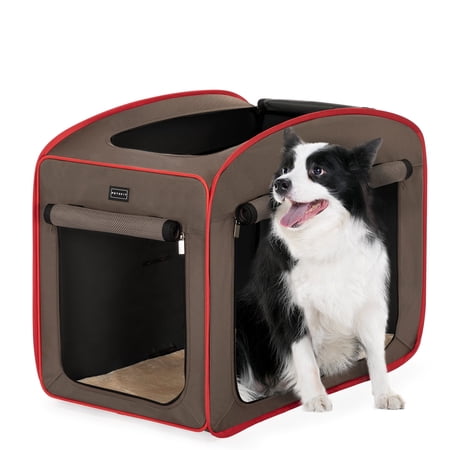 Petsfit Dog Crate for Travel and Car Use,Portable and Lightweight, Included Soft Mat and Carrying Case,Brown