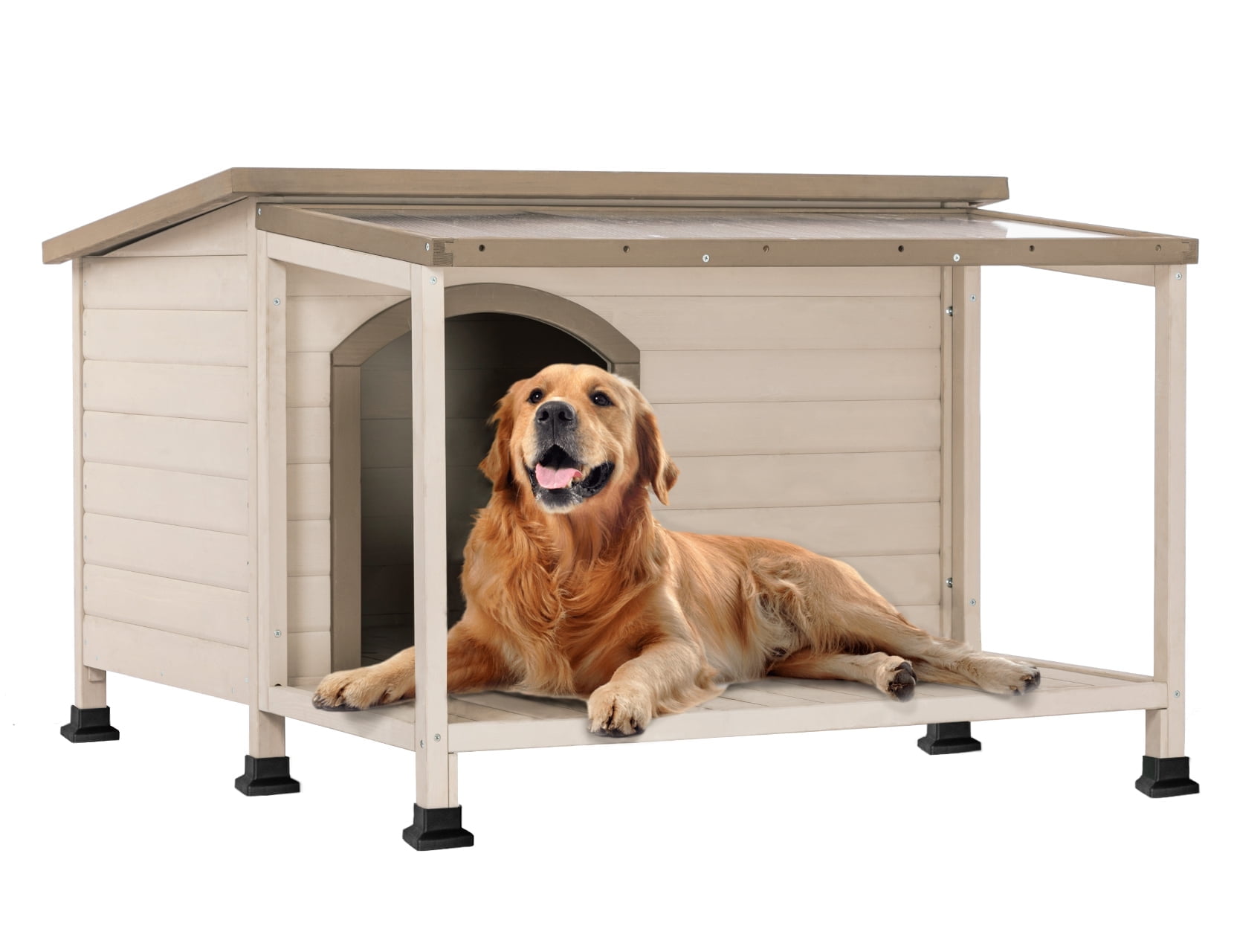 Petsfit Cabin Style Dog House with PVC/Asphalt Roof, Off-White
